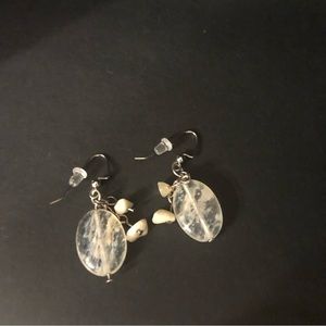Handmade oval clear stone silver earrings